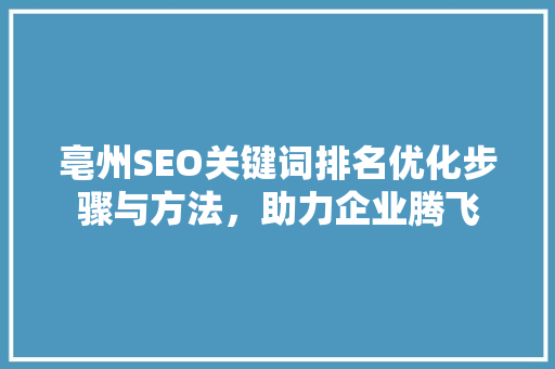 亳州SEO关键词排名优化步骤与方法，助力企业腾飞