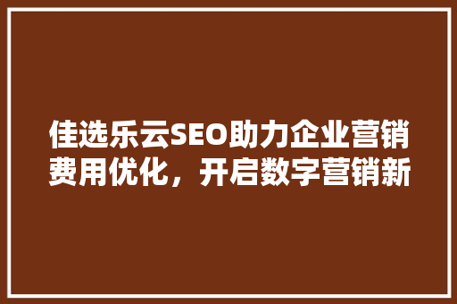 佳选乐云SEO助力企业营销费用优化，开启数字营销新篇章