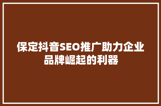 保定抖音SEO推广助力企业品牌崛起的利器