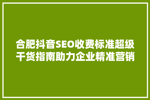 合肥抖音SEO收费标准超级干货指南助力企业精准营销