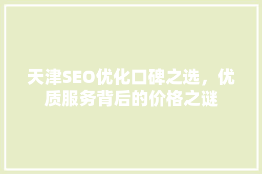 天津SEO优化口碑之选，优质服务背后的价格之谜