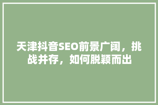 天津抖音SEO前景广阔，挑战并存，如何脱颖而出