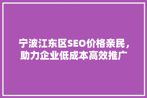 宁波江东区SEO价格亲民，助力企业低成本高效推广  第1张