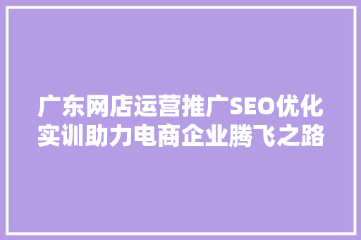 广东网店运营推广SEO优化实训助力电商企业腾飞之路