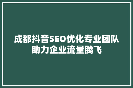 成都抖音SEO优化专业团队助力企业流量腾飞