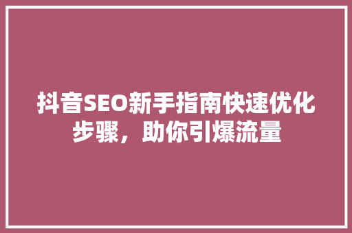 抖音SEO新手指南快速优化步骤，助你引爆流量