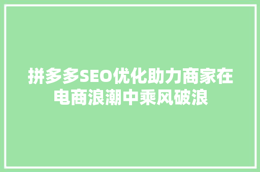 拼多多SEO优化助力商家在电商浪潮中乘风破浪