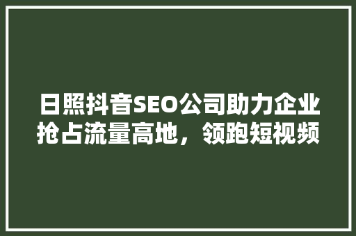 日照抖音SEO公司助力企业抢占流量高地，领跑短视频营销时代