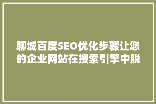 聊城百度SEO优化步骤让您的企业网站在搜索引擎中脱颖而出