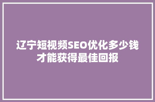 辽宁短视频SEO优化多少钱才能获得最佳回报