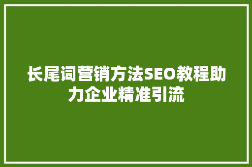 长尾词营销方法SEO教程助力企业精准引流