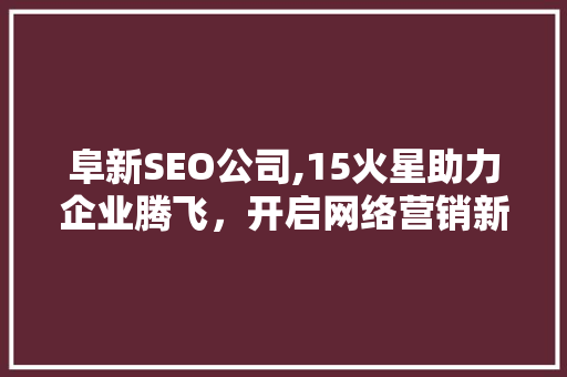 阜新SEO公司,15火星助力企业腾飞，开启网络营销新篇章