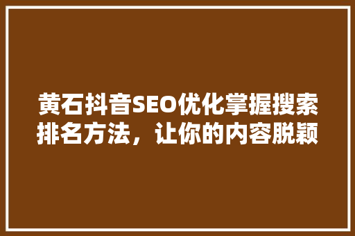 黄石抖音SEO优化掌握搜索排名方法，让你的内容脱颖而出
