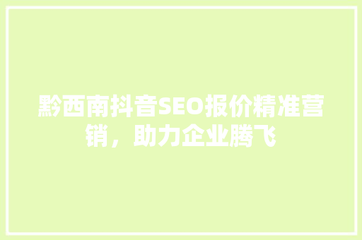 黔西南抖音SEO报价精准营销，助力企业腾飞