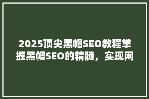 2025顶尖黑帽SEO教程掌握黑帽SEO的精髓，实现网站流量倍增  第1张