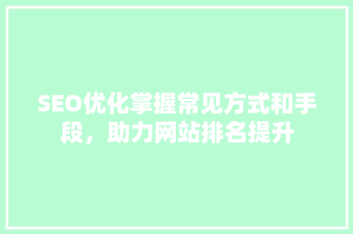 SEO优化掌握常见方式和手段，助力网站排名提升