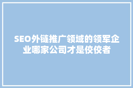 SEO外链推广领域的领军企业哪家公司才是佼佼者  第1张