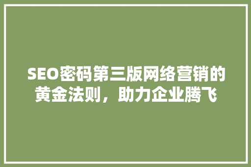 SEO密码第三版网络营销的黄金法则，助力企业腾飞