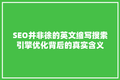 SEO并非徐的英文缩写搜索引擎优化背后的真实含义