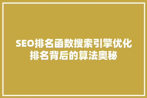 SEO排名函数搜索引擎优化排名背后的算法奥秘