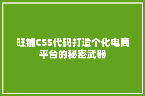 旺铺CSS代码打造个化电商平台的秘密武器