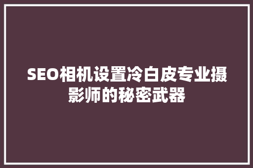 SEO相机设置冷白皮专业摄影师的秘密武器