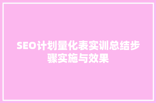 SEO计划量化表实训总结步骤实施与效果