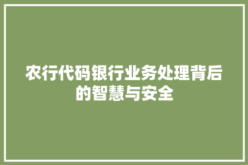 农行代码银行业务处理背后的智慧与安全