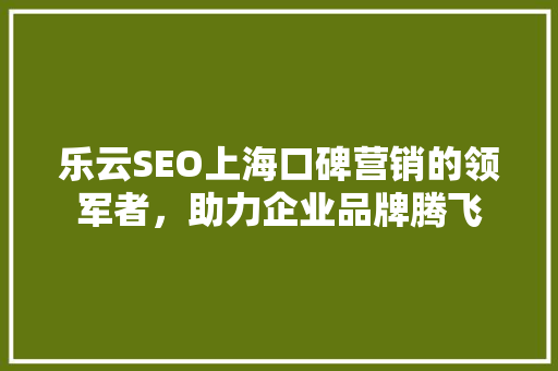 乐云SEO上海口碑营销的领军者，助力企业品牌腾飞