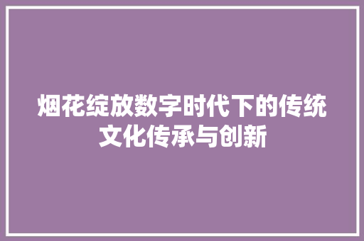烟花绽放数字时代下的传统文化传承与创新