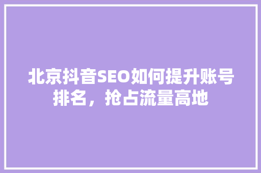 北京抖音SEO如何提升账号排名，抢占流量高地