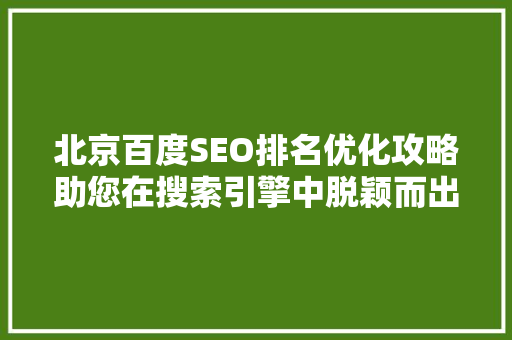 北京百度SEO排名优化攻略助您在搜索引擎中脱颖而出