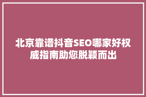 北京靠谱抖音SEO哪家好权威指南助您脱颖而出