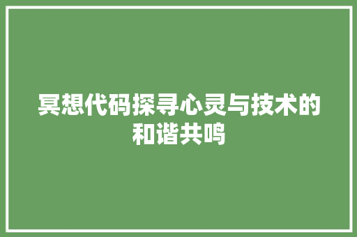 冥想代码探寻心灵与技术的和谐共鸣