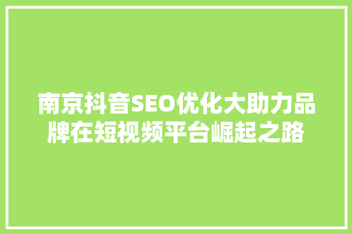 南京抖音SEO优化大助力品牌在短视频平台崛起之路