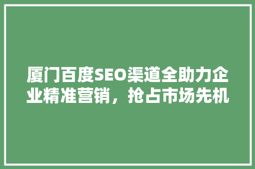厦门百度SEO渠道全助力企业精准营销，抢占市场先机