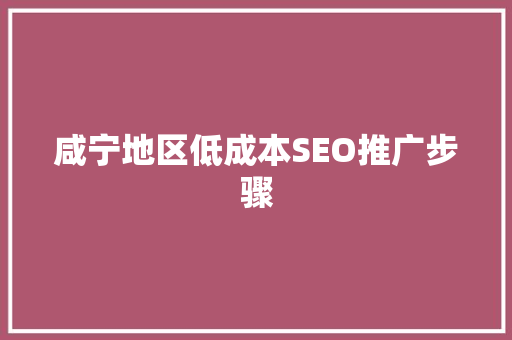 咸宁地区低成本SEO推广步骤