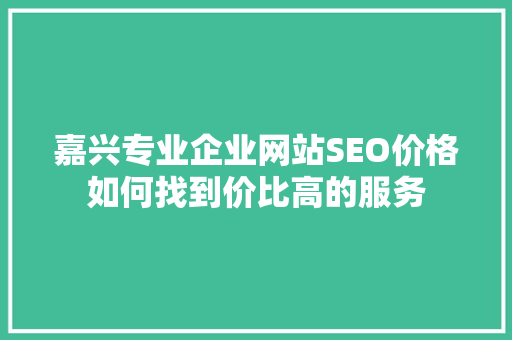 嘉兴专业企业网站SEO价格如何找到价比高的服务