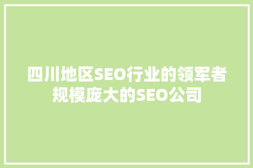 四川地区SEO行业的领军者规模庞大的SEO公司