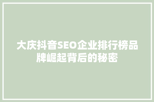 大庆抖音SEO企业排行榜品牌崛起背后的秘密