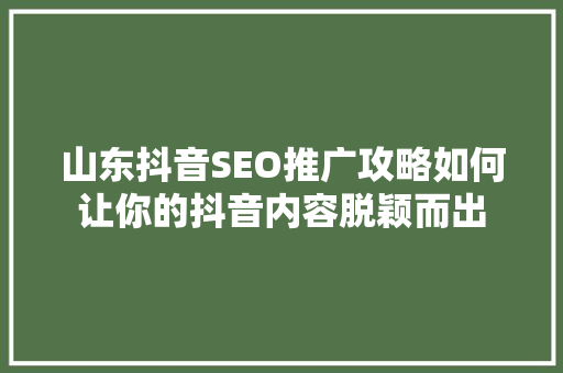 山东抖音SEO推广攻略如何让你的抖音内容脱颖而出