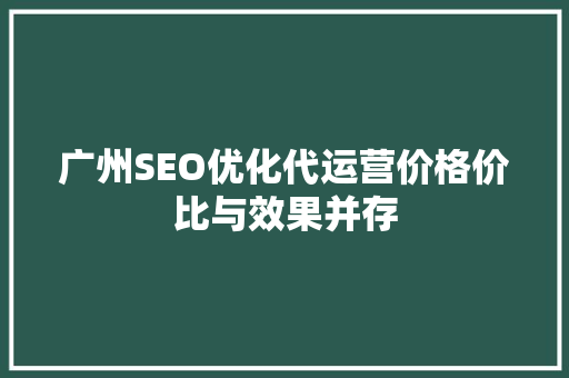 广州SEO优化代运营价格价比与效果并存