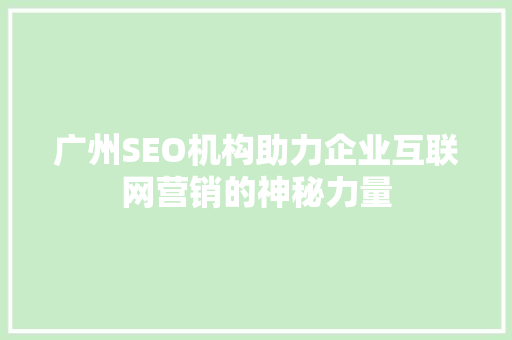 广州SEO机构助力企业互联网营销的神秘力量