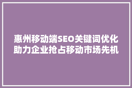 惠州移动端SEO关键词优化助力企业抢占移动市场先机