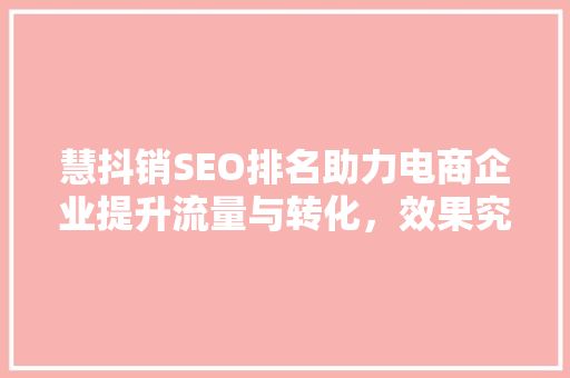 慧抖销SEO排名助力电商企业提升流量与转化，效果究竟如何