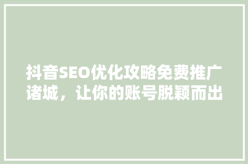抖音SEO优化攻略免费推广诸城，让你的账号脱颖而出