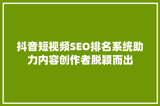 抖音短视频SEO排名系统助力内容创作者脱颖而出
