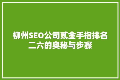 柳州SEO公司贰金手指排名二六的奥秘与步骤