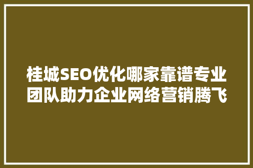桂城SEO优化哪家靠谱专业团队助力企业网络营销腾飞