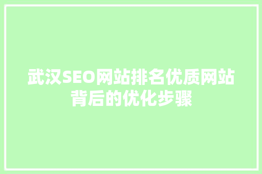 武汉SEO网站排名优质网站背后的优化步骤